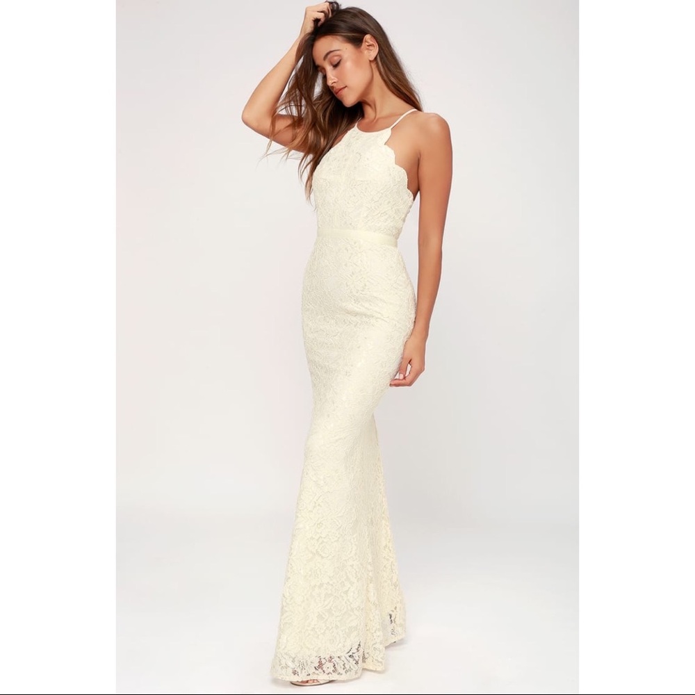 NWT Lulu’s Zenith Cream Lace Maxi Dress